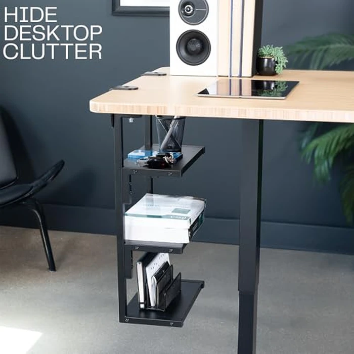 VIVO Clamp-on 13 inch Above or Below Desk 3-Tier Shelving Unit for Table Accessories, Gaming Devices, and More, Storage Tray, Desktop Organizer, Black, STAND-SHELF3C by VIVO - Image 6