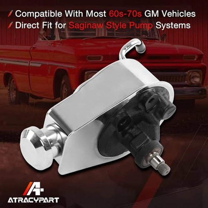 Power Steering Pump, Saginaw P Series 5/8" Keyway, Compatible with GM Vehicles (Chevrolet, GMC, Buick, Oldsmobile, Pontiac), SBC 350, Chrome Finish by ATRACYPART - Image 2