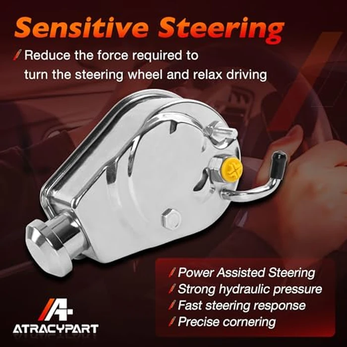 Power Steering Pump, Saginaw P Series 5/8" Keyway, Compatible with GM Vehicles (Chevrolet, GMC, Buick, Oldsmobile, Pontiac), SBC 350, Chrome Finish by ATRACYPART - Image 3