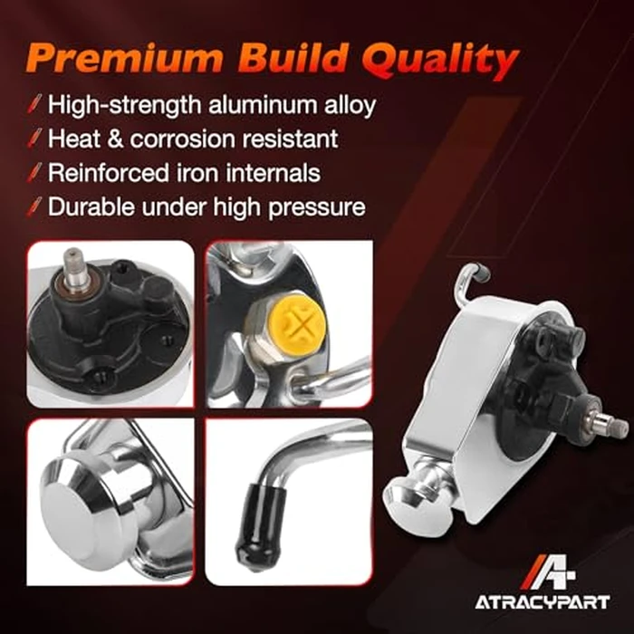 Power Steering Pump, Saginaw P Series 5/8" Keyway, Compatible with GM Vehicles (Chevrolet, GMC, Buick, Oldsmobile, Pontiac), SBC 350, Chrome Finish by ATRACYPART - Image 6