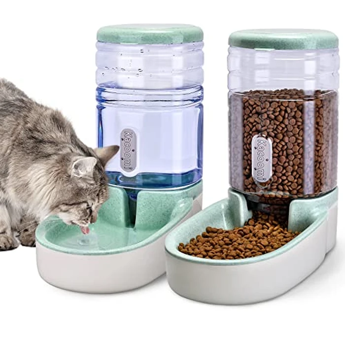 Kacoomi Automatic Dog Cat Feeder and Water Dispenser Gravity Food Feeder and Waterer Set with Pet Food Bowl for Small Medium Dog Puppy Kitten, Large Capacity 1 Gallon x 2 by Kacoomi - Used - Very Good condition