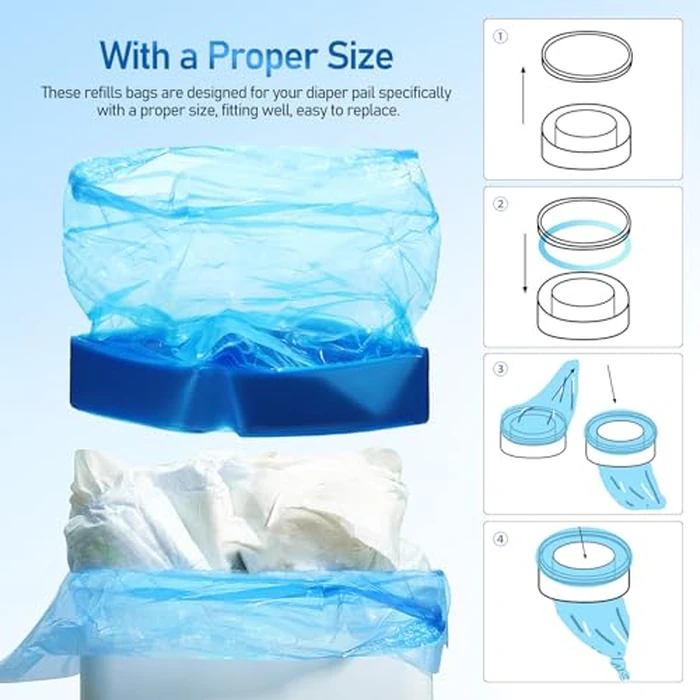 Ciieeo 12 Pack Diaper Pail Refills Bags, Blue Diaper Disposal Garbage Bags Compatible with Major Pails, Multi-layer Thickened PE for Baby and Infant Pet Home Nursery Supply, 4.5m per Roll by Ciieeo - Image 5