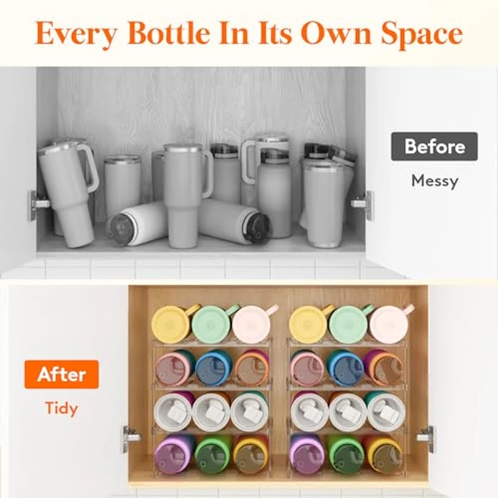 Lifewit Stackable Water Bottle Organizer for Cupboard, Freezer, Pantry, Plastic Bottle Holder for Kitchen Worktop, Cabinet, Desk, 4 Tier for 12 Bottles by Lifewit - Image 6