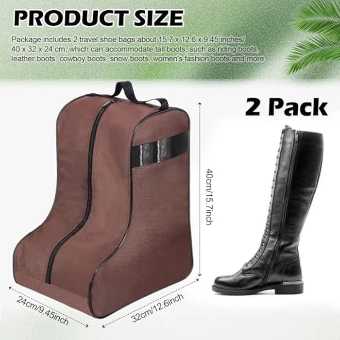 Clysee 2 Pcs Boot Bags for Cowboy Boots Portable Storage Bag for Travel Long Tube Shoes Bags Men Tall Shoe with Handle for Home (Brown) by Clysee - Image 2