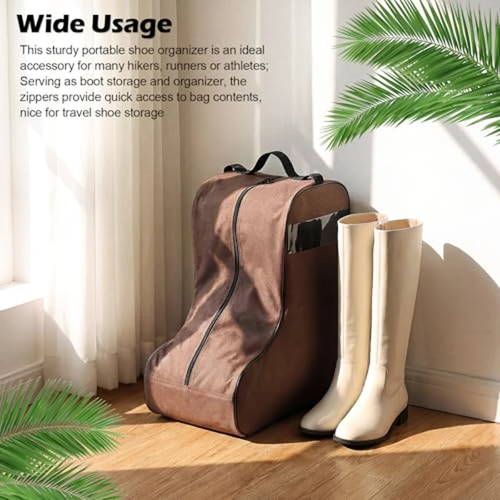 Clysee 2 Pcs Boot Bags for Cowboy Boots Portable Storage Bag for Travel Long Tube Shoes Bags Men Tall Shoe with Handle for Home (Brown) by Clysee - Image 6
