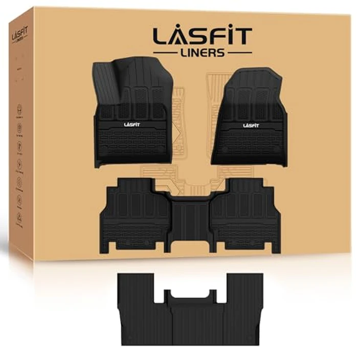 LASFIT Floor Mats for Jeep Grand Wagoneer/Grand Wagoneer L 2022 2023 2024 2025 7 Seats (NOT Fit for 8-Seat) All Weather TPE Custom Fit Car Mats Floor Liners 1st & 2nd & 3th Row, Black by LASFIT - Used - Very Good condition