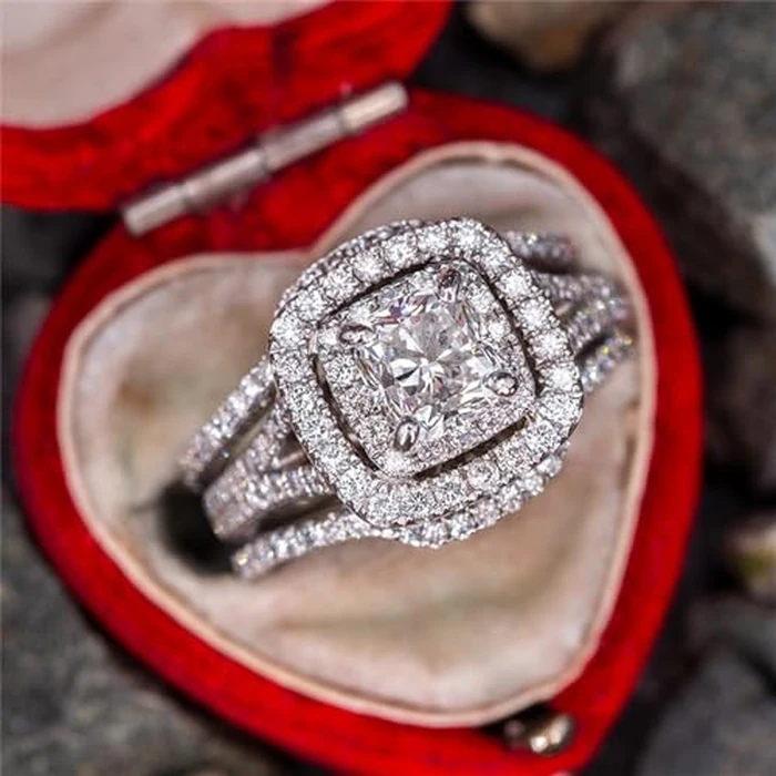 925 Sterling Silver Shiny Full Diamond Gemstone Ring 18K Gold 3PCS Square Cut Cubic Zirconia Promise Rings Set CZ Diamond Multi Row Ring Eternity Engagement Wedding Band Ring Sets Z.94 (US Code 10) by AZQ - Used - Like New condition - US$17.55