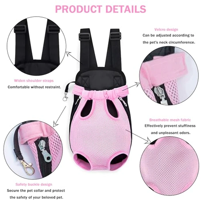 Pet Carrier Backpack, Adjustable Pet Front Carriers for Small Medium Dogs Cats 5-18 Lbs, Legs Out, Dog Cat Carrier Backpack for Hiking,Camping,Traveling,Cycling (Pink, Medium（Fit:5-10lb）) by Yehenarn - Image 3