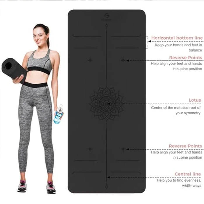 Yoga Mat Non Slip TPE Thick Yoga Mat with Alignment Mark, Large Size 72"L x 32"W x 0.32"Th or 0.24"Th, Anti-Tear Exercise & Fitness Mat for Yoga, Pilates & Floor Workouts (Black, 0.32*32*72 Inches) by Gruper - Image 3