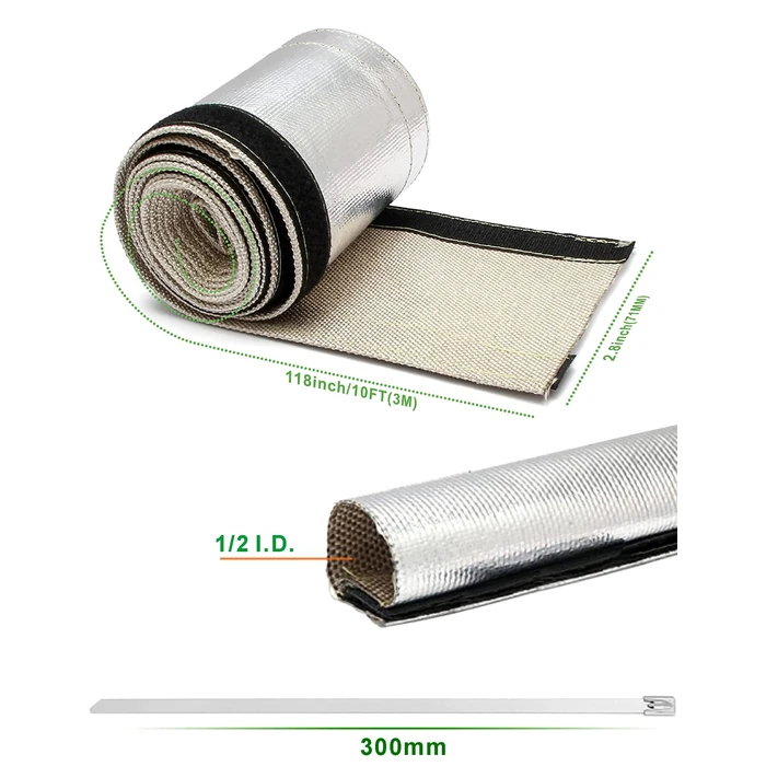 Alioncar Heat Shroud Aluminized Sleeving Heat Shield fuel line wire heat sleeve for Ultimate Heat Protection Hose Wire Sleeving, 1/2" I.D.x 10FT with 10PCS Stainless Steel Cable Metal Ties-Silve by Alioncar - Image 5