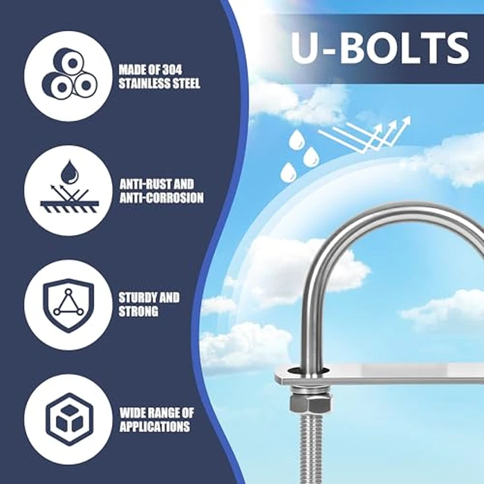 SRZTXU 8 Sets M8 U-Bolts,u-Bolts 1.5" (40mm) Wide,304 Stainless Steel u-Bolts,with Nuts,Bolt Plate and washers (8, M8 x 40mm x 90mm) by SRZTXU - Image 4