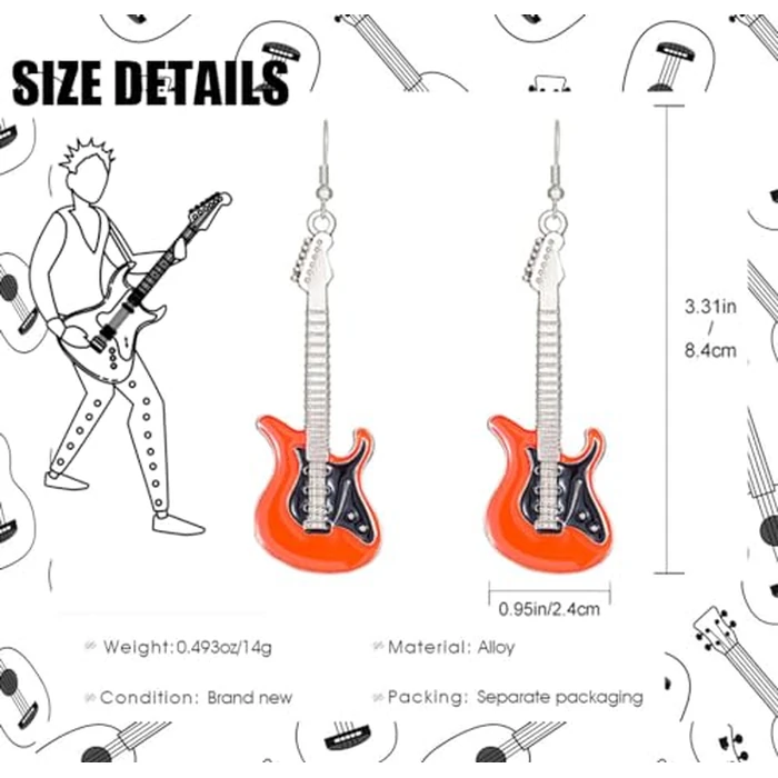 Guitar Music Earrings Bass Electric Guitar Dangle Drop Earrings for Women Chic Rock Music Lovers Teacher Singer Personalized Concert Party Rock and Roll Accessories by Adoshine - Image 3