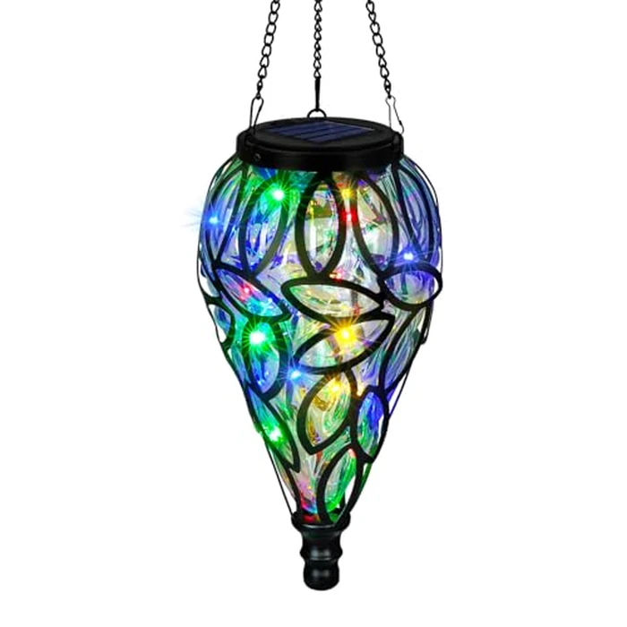 SUNNYPARK Outdoor Plastic Solar Hanging Lantern, 15 Multi Color LEDs Twinkle Effect Tear-Shaped Hanging Lantern Decor Garden Decorative Solar Lights for Backyard, Patio and Lawn by SUNNYPARK - Image 2