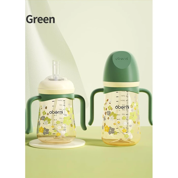 Oberni Sippy Cup, PPSU Baby Water Bottle, Toddler Straw Cup with Leakproof Spout for 6+ Months, Green/300ml/10oz/1Pack by Oberni - Image 2