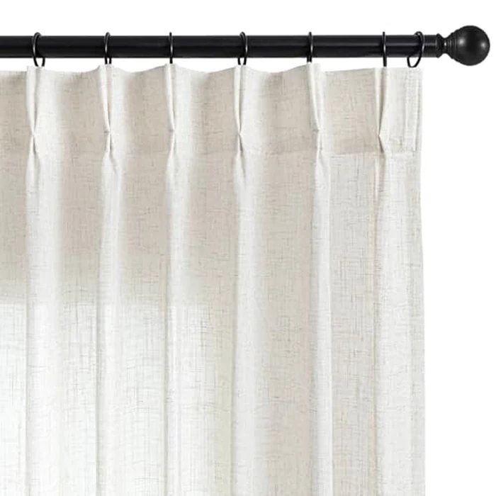 Joydeco Pinch Pleated Linen Curtains 96 Inch Long 2 Panel Set for Living Room, Semi Sheer Curtain for Bedroom, Back Tab Light Filtering Drapes with Adjustable Hooks (40”W x96”L, Off White) by Joydeco - Used - Very Good condition