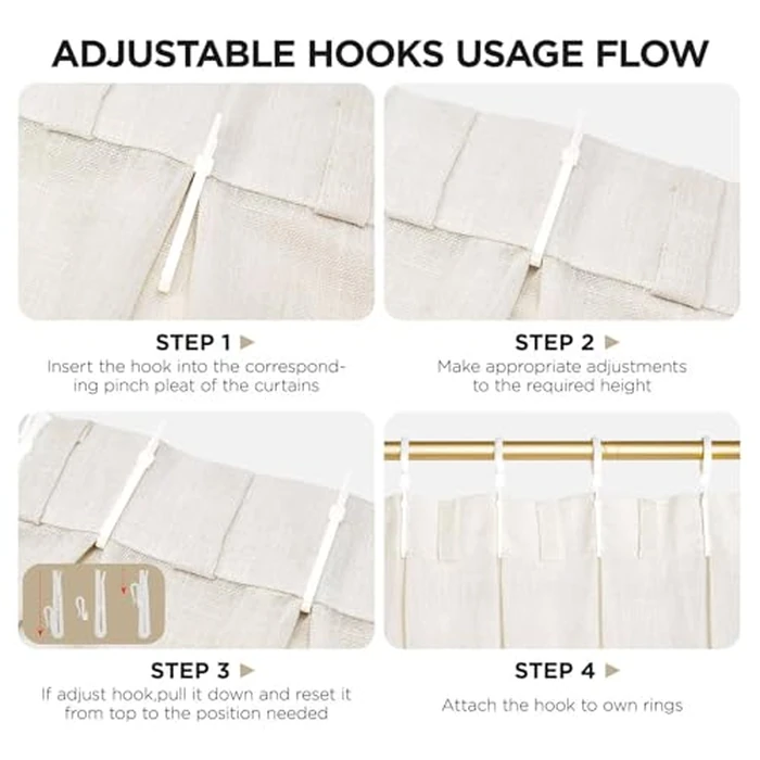 Joydeco Pinch Pleated Linen Curtains 96 Inch Long 2 Panel Set for Living Room, Semi Sheer Curtain for Bedroom, Back Tab Light Filtering Drapes with Adjustable Hooks (40”W x96”L, Off White) by Joydeco - Image 7