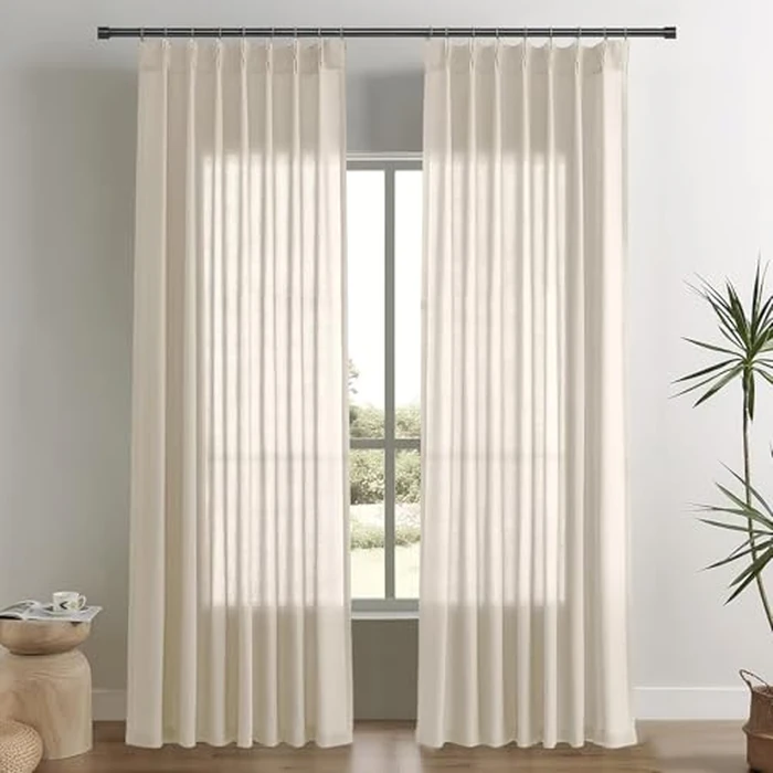 Joydeco Pinch Pleated Linen Curtains 96 Inch Long 2 Panel Set for Living Room, Semi Sheer Curtain for Bedroom, Back Tab Light Filtering Drapes with Adjustable Hooks (40”W x96”L, Off White) by Joydeco - Image 9