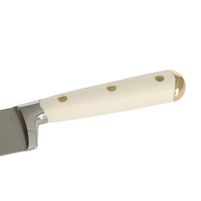 Martha Stewart 16 Piece Lockton High Carbon Stainless Steel Cutlery Kitchen Knife Block Set W/ABS Tripe Riveted Forged Handle Acacia Wood Block - Linen White W/Gold by Martha Stewart - Image 7
