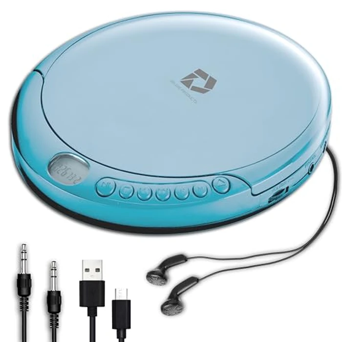 Deluxe Products CD Player Portable with 60 Second Anti Skip, Stereo Earbuds, Includes Aux in Cable and AC USB Power Cable for use at Home or in Car. Blue by Deluxe Products - Used - Like New condition - CA$27.59