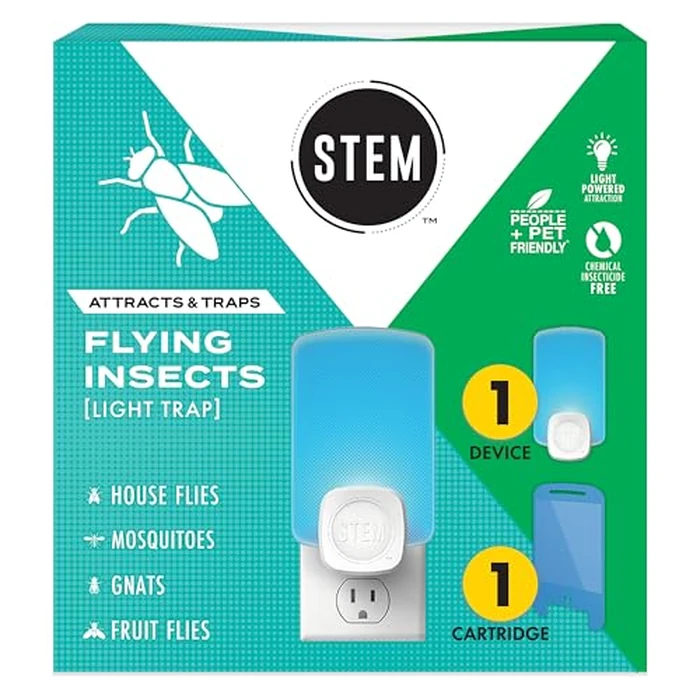 STEM Flying Insect Trap - Indoor Fruit Fly & Gnat Catcher for Home, Kitchen & Any Room, Attracts & Traps Bugs, Soft Blue UV Light - Includes 1 Plug-In Device & 1 Cartridge by STEM - Used - Like New condition - US$12.57