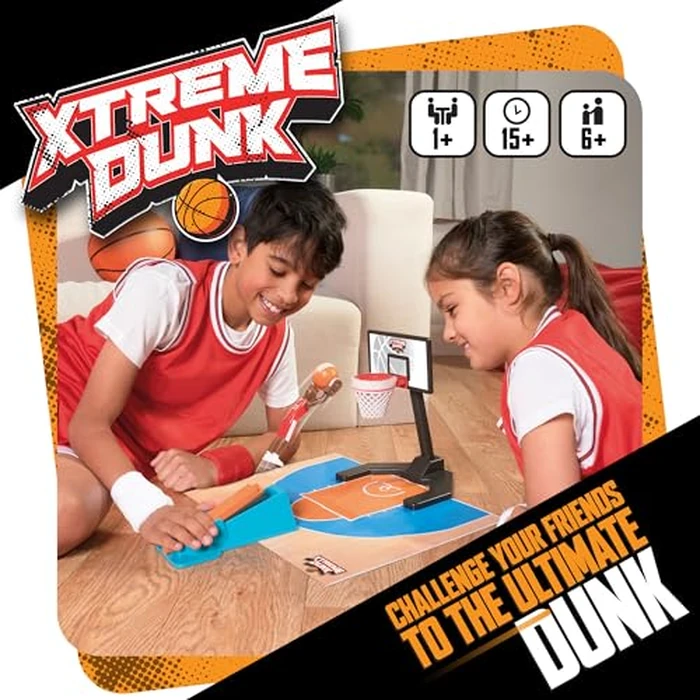 TOMY Xtreme Dunk - Trick Shot Mini Basketball Game Set with Mini Hoop and Player Figure - Tabletop Indoor Basketball Game - Kids Sports Toys - Ages 6 Years and Up by TOMY - Image 2