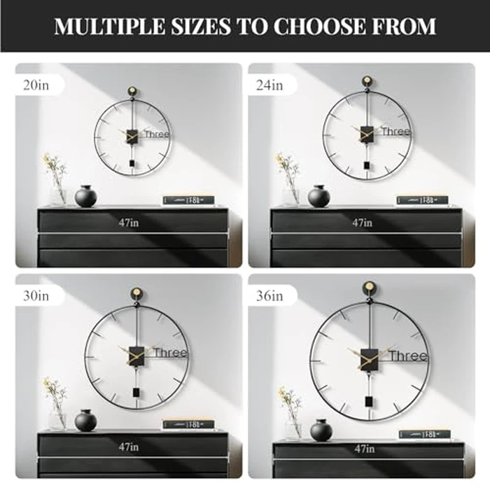 Cuspin 30 inch Large Wall Clocks Battery Operated Wall Clock with Pendulum, Silent Non-Ticking Metal Clock for Living Room Decor, Modern Decorative Hanging Clock for Bedroom, Office, Kitchen, Home by Cuspin - Image 6