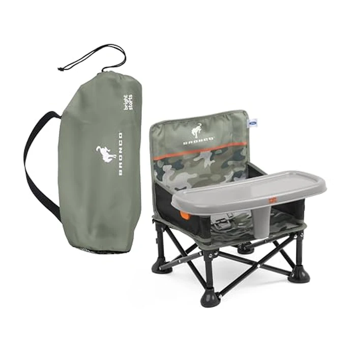Bright Starts Ford Bronco Pop 'N Sit Portable Booster Chair, Floor Seat, Indoor/Outdoor Use, Compact Fold, Camo Print, 6 Mos - 3 Yrs by Bright Starts - Used - Very Good condition - US$24.81