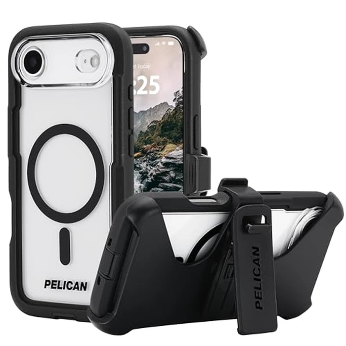 Pelican Voyager iPhone Air Case [Compatible with MagSafe] Rugged Phone Case w/ 24ft Military-Grade Drop Protection - Heavy Duty Phone Cover w/Belt Clip Holster for iPhone Air - Black/Clear by Pelican - Used - Good condition