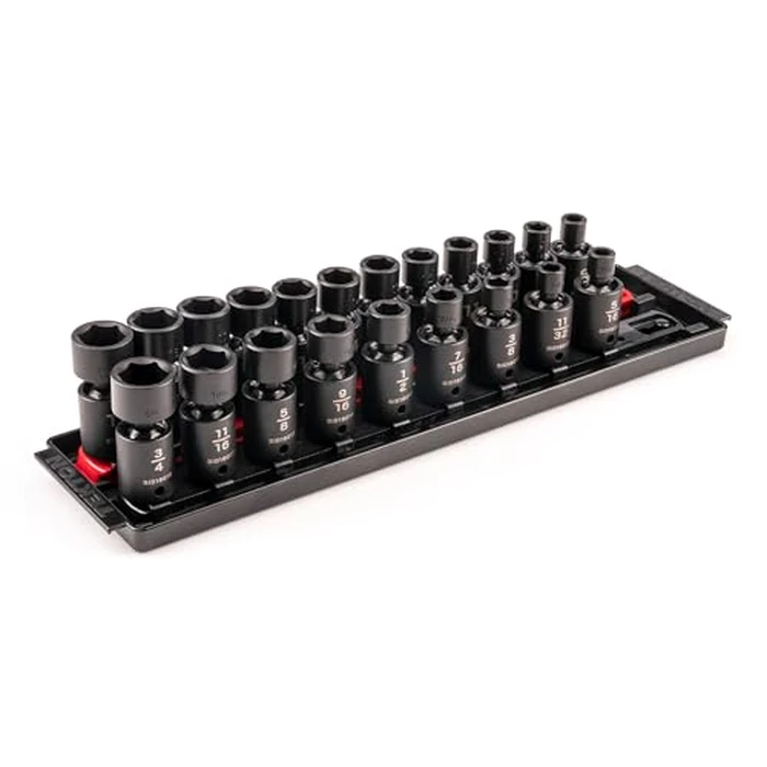 TEKTON 3/8 Inch Drive 6-Point Universal Joint Impact Socket Set with Rails and Tray, 21-Piece (5/16-3/4 in., 8-19 mm) | SID97200 by TEKTON - Used - Good condition - CA$248.33