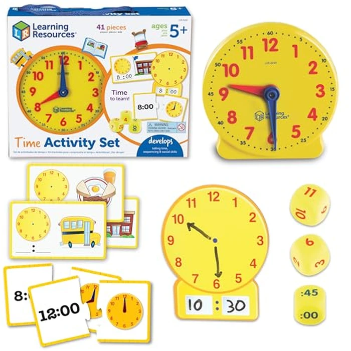 Learning Resources Time Activity Set - Teaching Clocks for Kids, Teacher Classroom Must Haves, Elementary School & Montessori Activities, Math Manipulatives, Time Flash Cards, Gifts for Boys and Girls by Learning Resources - Used - Like New condition - US$13.87