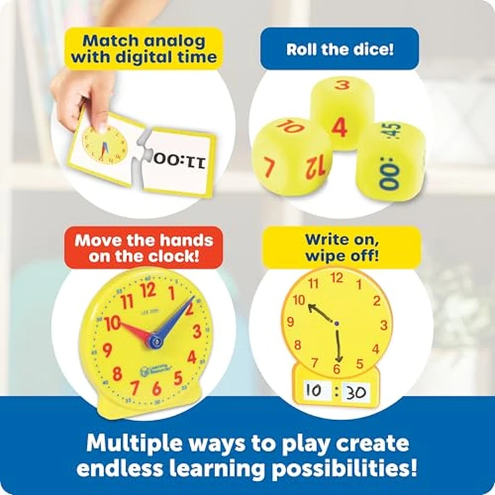 Learning Resources Time Activity Set - Teaching Clocks for Kids, Teacher Classroom Must Haves, Elementary School & Montessori Activities, Math Manipulatives, Time Flash Cards, Gifts for Boys and Girls by Learning Resources - Image 4