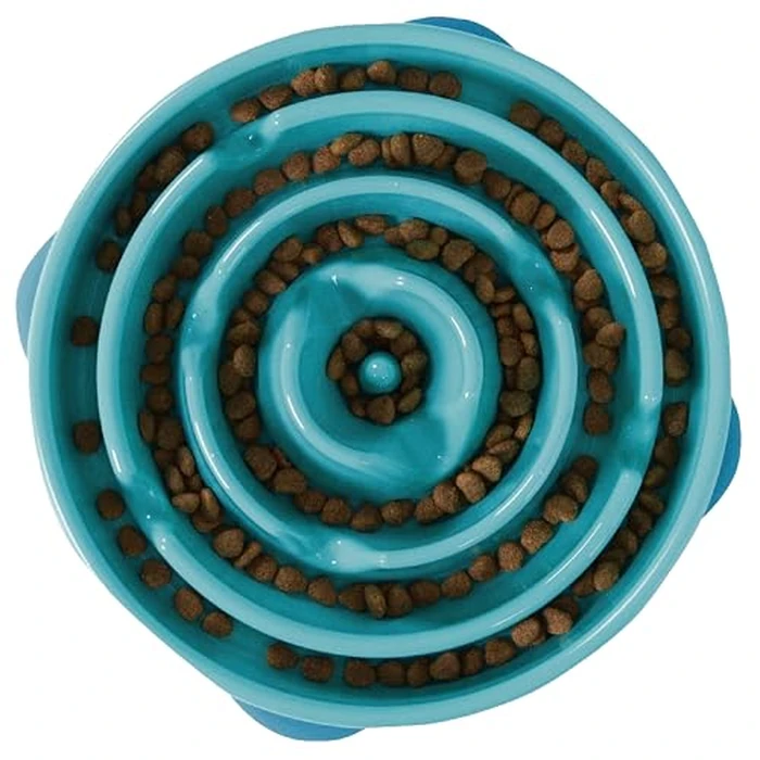 Outward Hound Fun Feeder Slo Bowl - Large 4‑Cup Capacity, Slow Feeding, Medium to Large Dogs, Non‑Slip, Turquoise, Drop Pattern by Outward Hound - Image 1