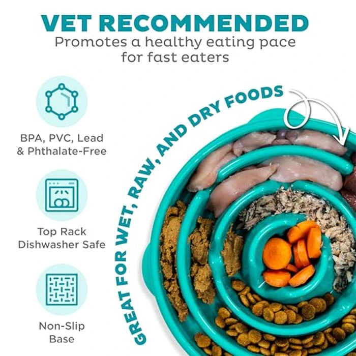 Outward Hound Fun Feeder Slo Bowl - Large 4‑Cup Capacity, Slow Feeding, Medium to Large Dogs, Non‑Slip, Turquoise, Drop Pattern by Outward Hound - Image 3