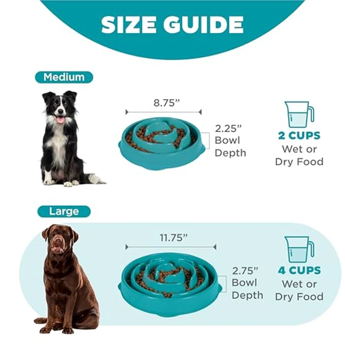 Outward Hound Fun Feeder Slo Bowl - Large 4‑Cup Capacity, Slow Feeding, Medium to Large Dogs, Non‑Slip, Turquoise, Drop Pattern by Outward Hound - Image 5