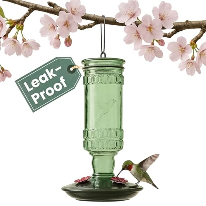 Perky-Pet 8108-2 Green Antique Bottle 10 oz. Glass Hummingbird Feeder by Perky-Pet - Used - Acceptable condition - CA$17.61