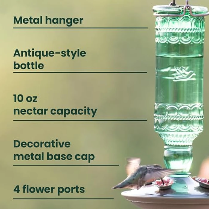 Perky-Pet 8108-2 Green Antique Bottle 10 oz. Glass Hummingbird Feeder by Perky-Pet - Image 3