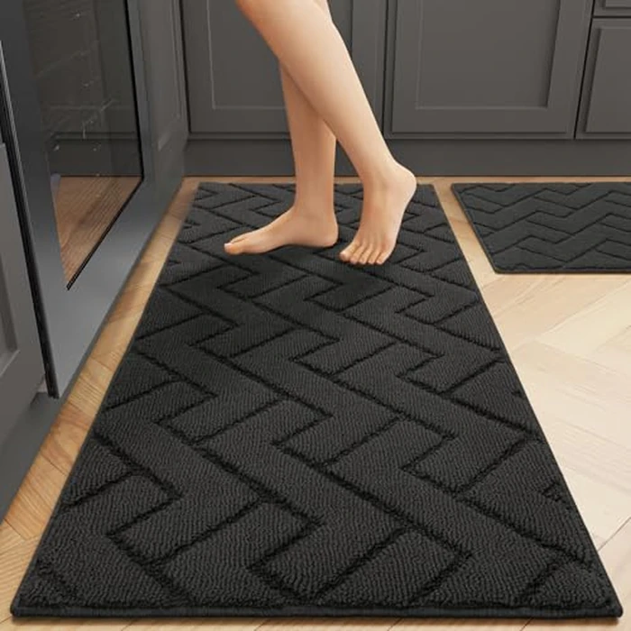 hicorfe Kitchen Rugs and Mats Sets,2 Pieces Super Absorbent Polypropylene Non-Slip Rug,Soft Comfort Floor Mat,Machine Washable for Kitchen,Hallway,Office,Sink,Laundry(20" x 31.5"+20" x 48",Charcoal) by hicorfe - Used - Very Good condition - CA$38.51