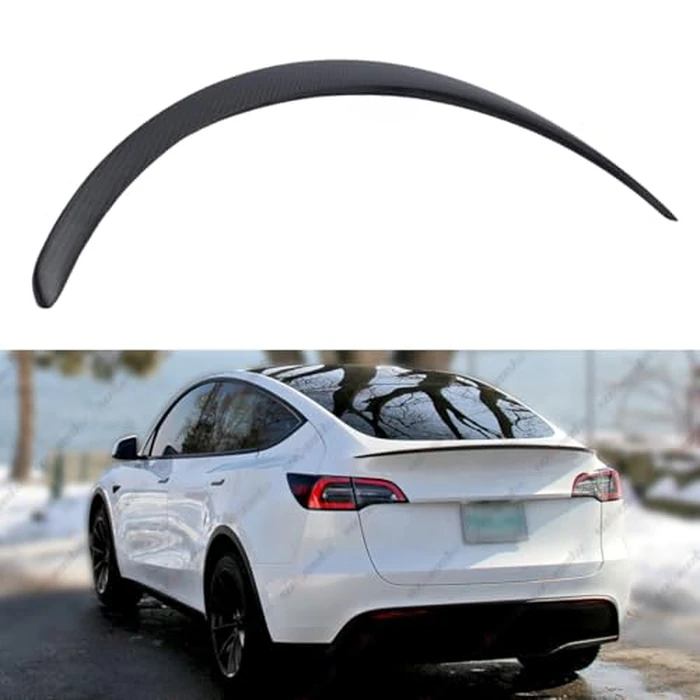 WheelX Real Carbon Fiber Rear Spoiler Compatible with 2020-2024 Tesla Model Y, P Style Duckbill Trunk Exterior High Kick Tail Deck Lid Splitter Wing Lip (Matte) by WheelX - Image 1