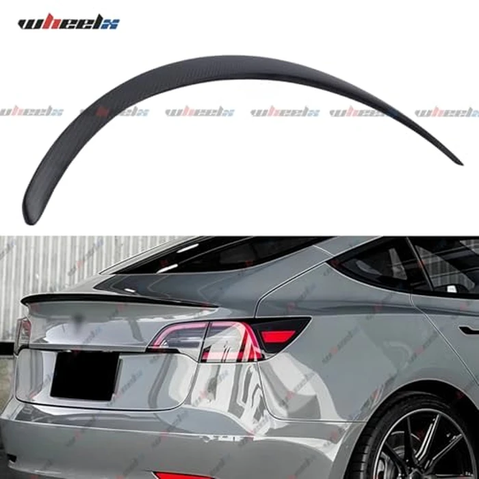 WheelX Real Carbon Fiber Rear Spoiler Compatible with 2020-2024 Tesla Model Y, P Style Duckbill Trunk Exterior High Kick Tail Deck Lid Splitter Wing Lip (Matte) by WheelX - Image 6