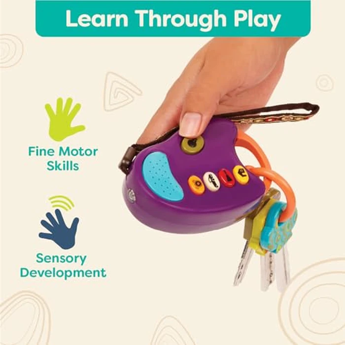 B. toys - Toy Car Keys - Key Fob with Lights & Sounds - Interactive Baby Toy - Pretend Keys for Babies, Toddlers - 10+ Months - FunKeys - Purple by B. toys - Image 3