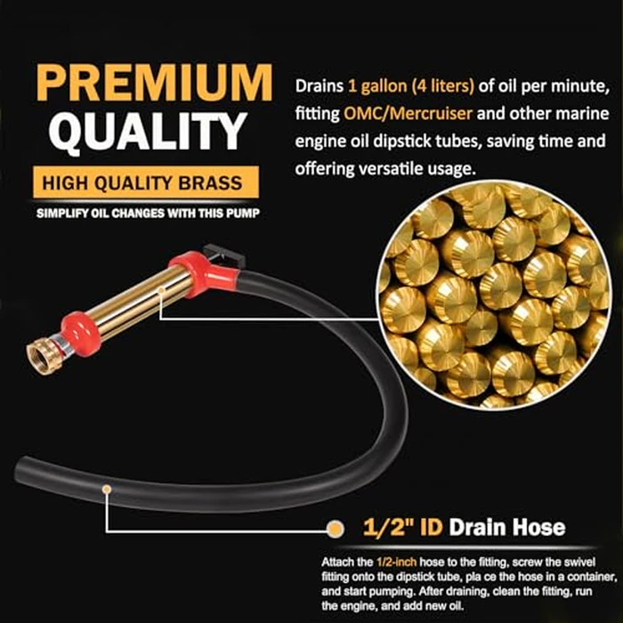 E-cowlboy 34060-0130 Premium Brass Marine Engine Oil Pump, 10.25" Length, 1.25" Diameter, Fast 1 Gallon/Minute Drainage, Compatible with OMC/Mercruiser by E-cowlboy - Image 2