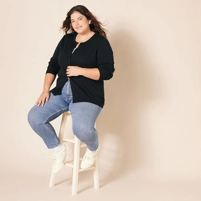 Amazon Essentials Women's Lightweight Crewneck Cardigan Sweater (Available in Plus Size), Black, 3X by Amazon Essentials - Image 8
