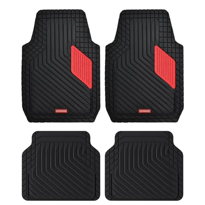 Coverado Heavy-Duty PVC Car Floor Mats Full Set - Red Metallic Heel Pad, All-Weather Protection for Front & Rear, Non-Slip Backing, Easy-to-Clean Liners, 4 Pcs by Coverado - Used - Very Good condition