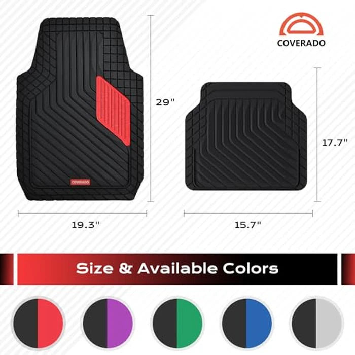 Coverado Heavy-Duty PVC Car Floor Mats Full Set - Red Metallic Heel Pad, All-Weather Protection for Front & Rear, Non-Slip Backing, Easy-to-Clean Liners, 4 Pcs by Coverado - Image 2
