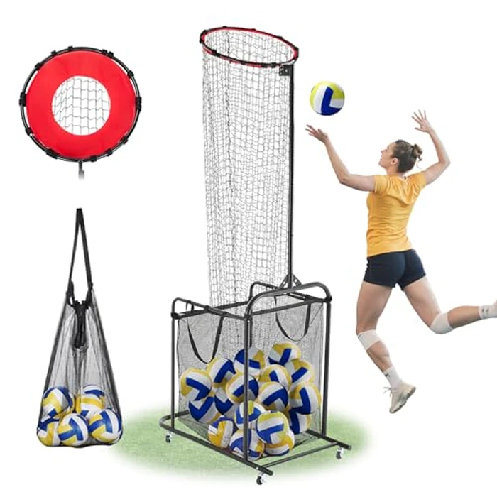 VEVOR Volleyball Setter Training Equipment, Angle and Height Adjustable Volleyball Trainer, Portable Practice Net with Cart, Wheels, Carrying Bag, Indoor Outdoor Target Net for Serving Spiking Setting by VEVOR - Used - Good condition