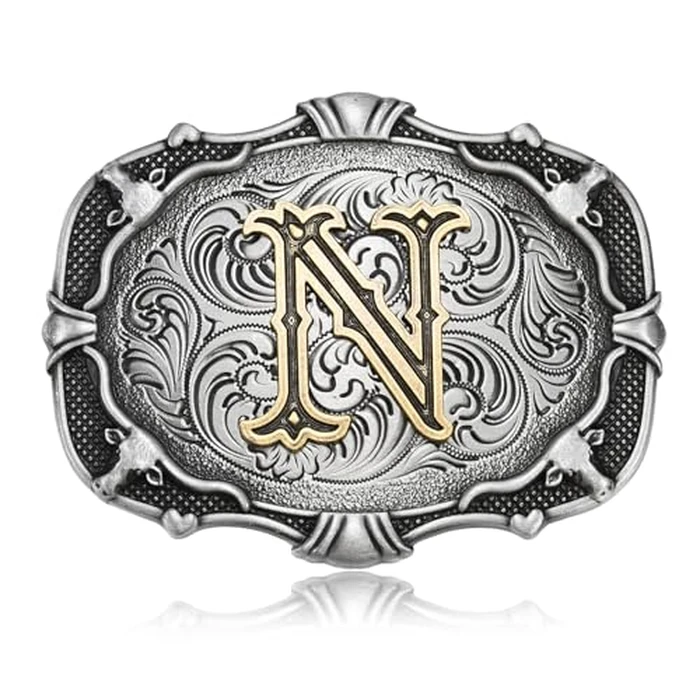 MUSVIKY Western Belt Buckle Initial Letters Cowboy Rodeo N Belt Buckle for Men Women Cowboy Cowgirl by MUSVIKY - Used - Like New condition - US$12.48