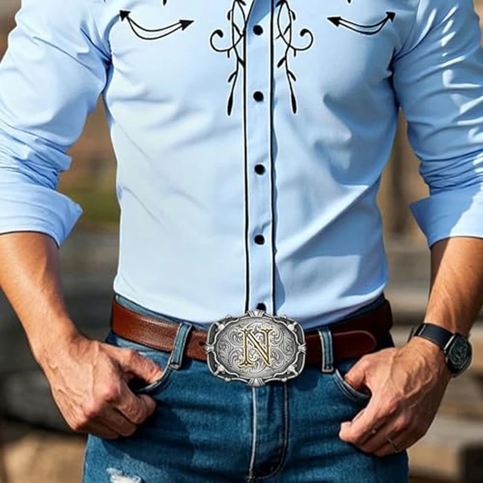 MUSVIKY Western Belt Buckle Initial Letters Cowboy Rodeo N Belt Buckle for Men Women Cowboy Cowgirl by MUSVIKY - Image 4