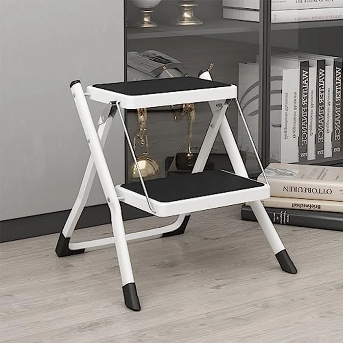 DAWNYIELD 2 Step Ladder Folding Step Stool, Small Ergonomic Portable Ladder 330 lbs Capacity with Wide Anti-Slip Pedal for Kitchen Pantry Closet Garage Home, Lightweight Sturdy Steel, Space Saving by DAWNYIELD - Image 1