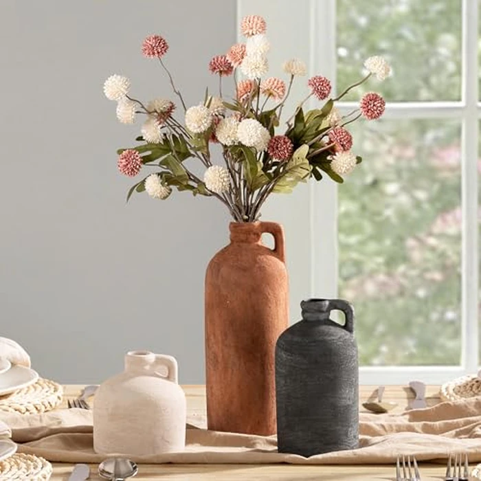 Ceramic Vase Home Table Decor - Flower Vase Set of 3 Living Room Kitchen Decorations Farmhouse Modern Rustic Vases Decorative Centerpiece for Shelf Bedroom Office Bathroom Dining Coffee Desk by Vanselia - Image 4