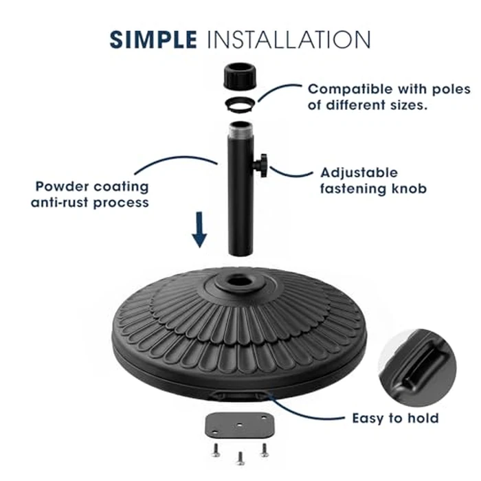 wikiwiki 90 Lbs HDPE Round Patio Umbrella Base, Weighted Umbrella Stands Fits 1.5-1.9in Poles for Garden, Lawn, Deck, Backyard & Pool, Black by wikiwiki - Image 4